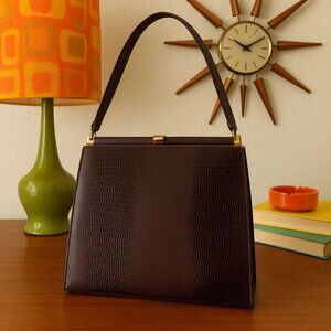 Vintage Naturalizer Brown Snake Embossed Leather Top Handle Handbag Frame Purse